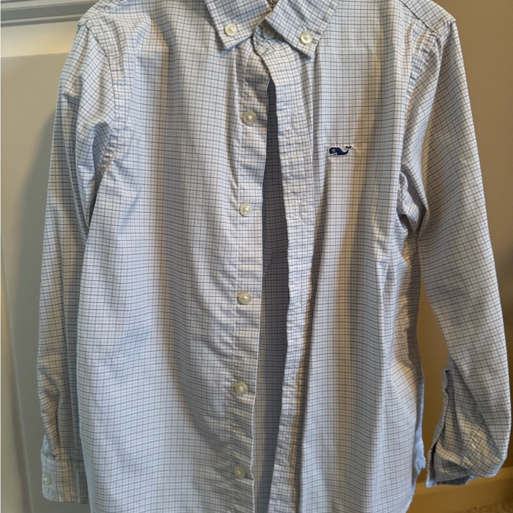 Vineyard Vines Boys Light Blue Plaid Button Down Performance Shirt